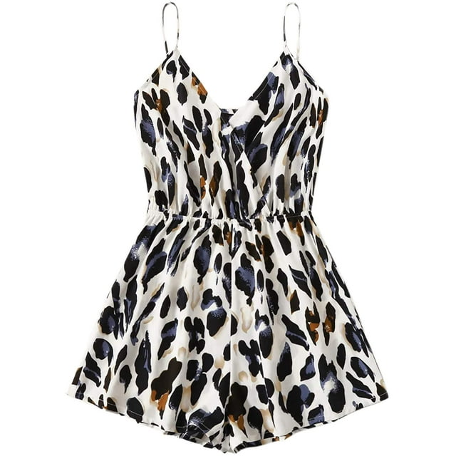 Combinaison Short à Bretelles Spaghetti Portefeuille à Imprimé Léopard pour Femme, Cami