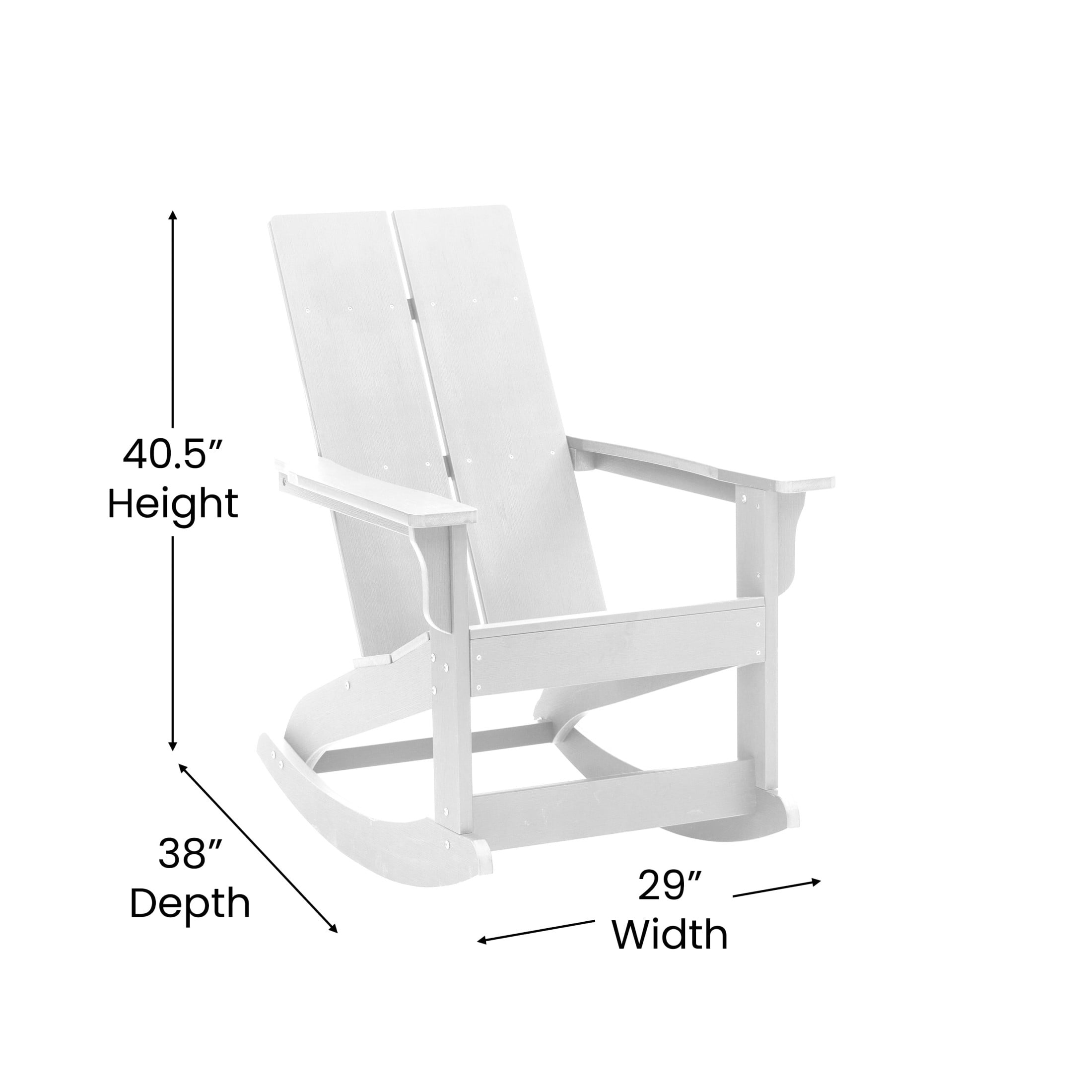BizChair Modern Commercial Grade All-Weather 2-Slat Poly Resin Wood Rocking Adirondack Chair with Rust Resistant Stainless Steel Hardware in White