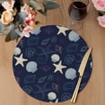 thumbnail image 3 of Nautical Coastal Round 13 Inch Placemats Set of 8, Ocean Beach Starfish Shell Conch Navy Blue HeatResistant Non Slip Place Mats for Dining Table, Wipeable Braided Kitchen Table Mats for Housewarming, 3 of 9