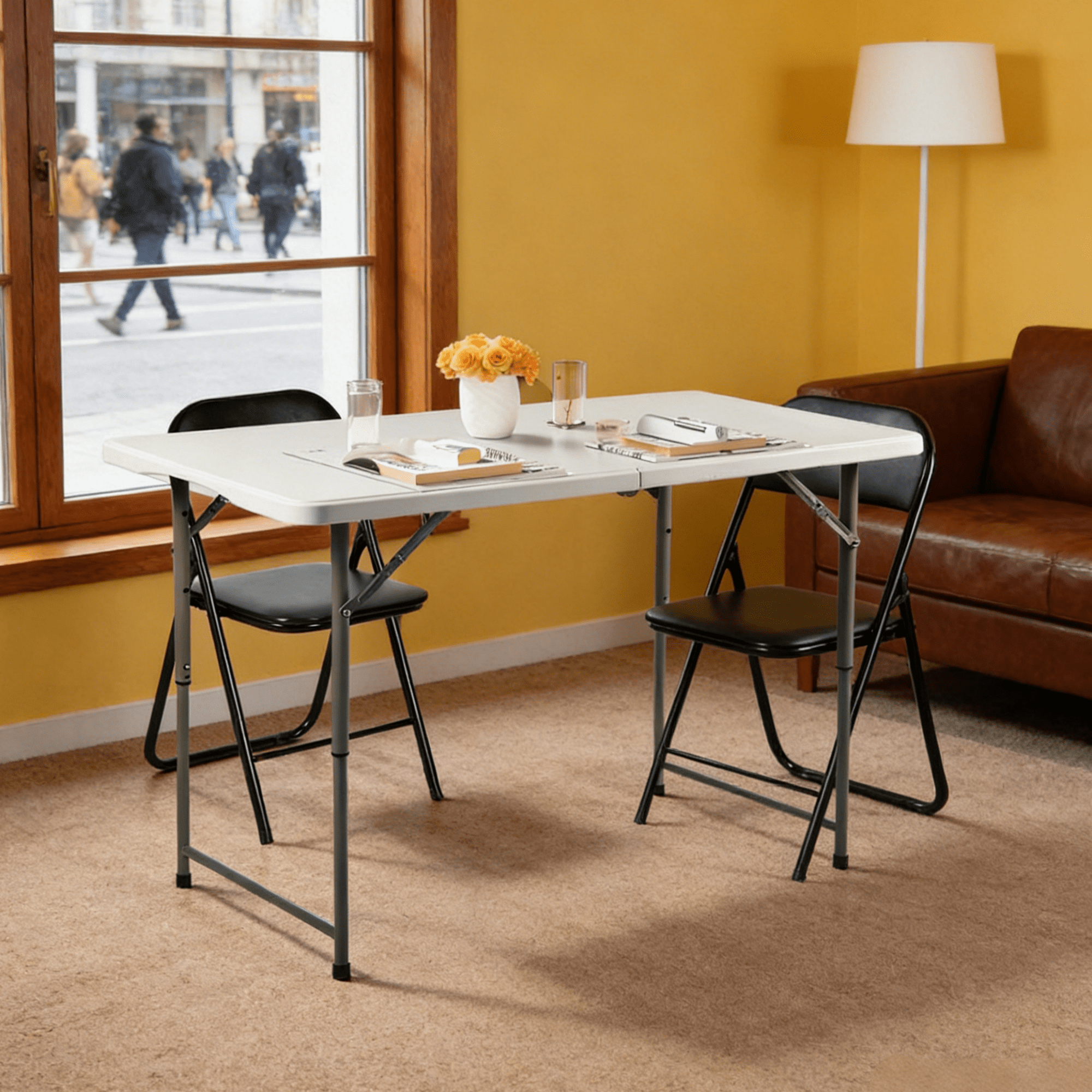 Gewnee 48''Rectangular Folding Dining Table,3 Adjustable Height Settings with Carrying Handle,Indoor & Outdoor for Dining Room, Living Room, Office & Camping,White