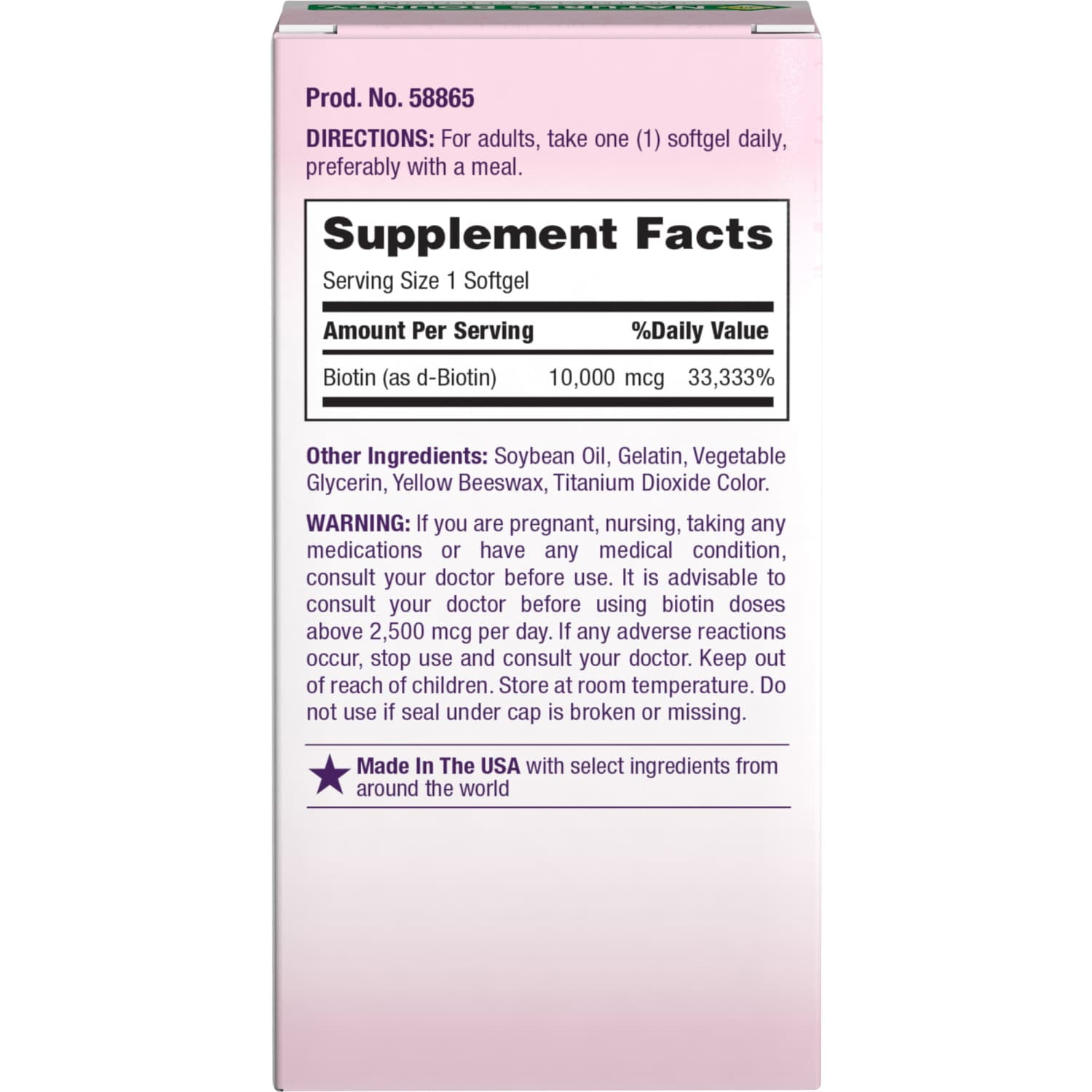 (3 pack) Nature's Bounty Optimal Solutions Biotin 10,000 mcg, Hair Skin and Nails, Softgels, 90 Count