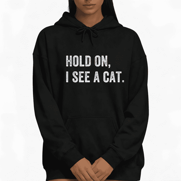 Black Print hoodie Graphic Sweatshirt Hold On I See A Cat Funny Cat Lover Casual Wear S-2XL Tops