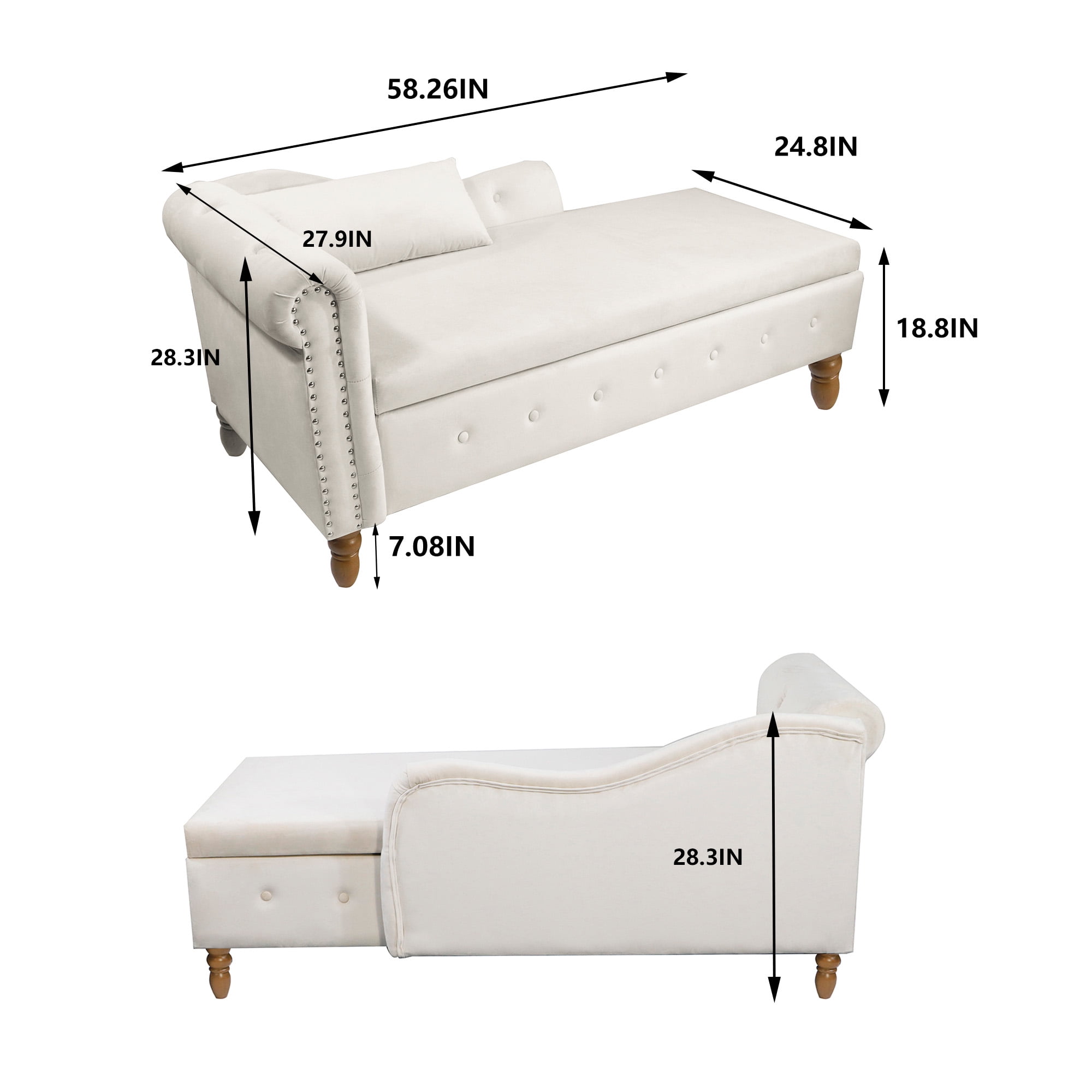 Aukfa Storage Chaise Lounge Chair Indoor Recliner Lounge Chair for Living Room Bedroom,Pillow - Beige