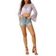 thumbnail image 2 of Allegra K Women's Lace See Through Top V Neck Bell Sleeve Elegant Crop Blouse, 2 of 6