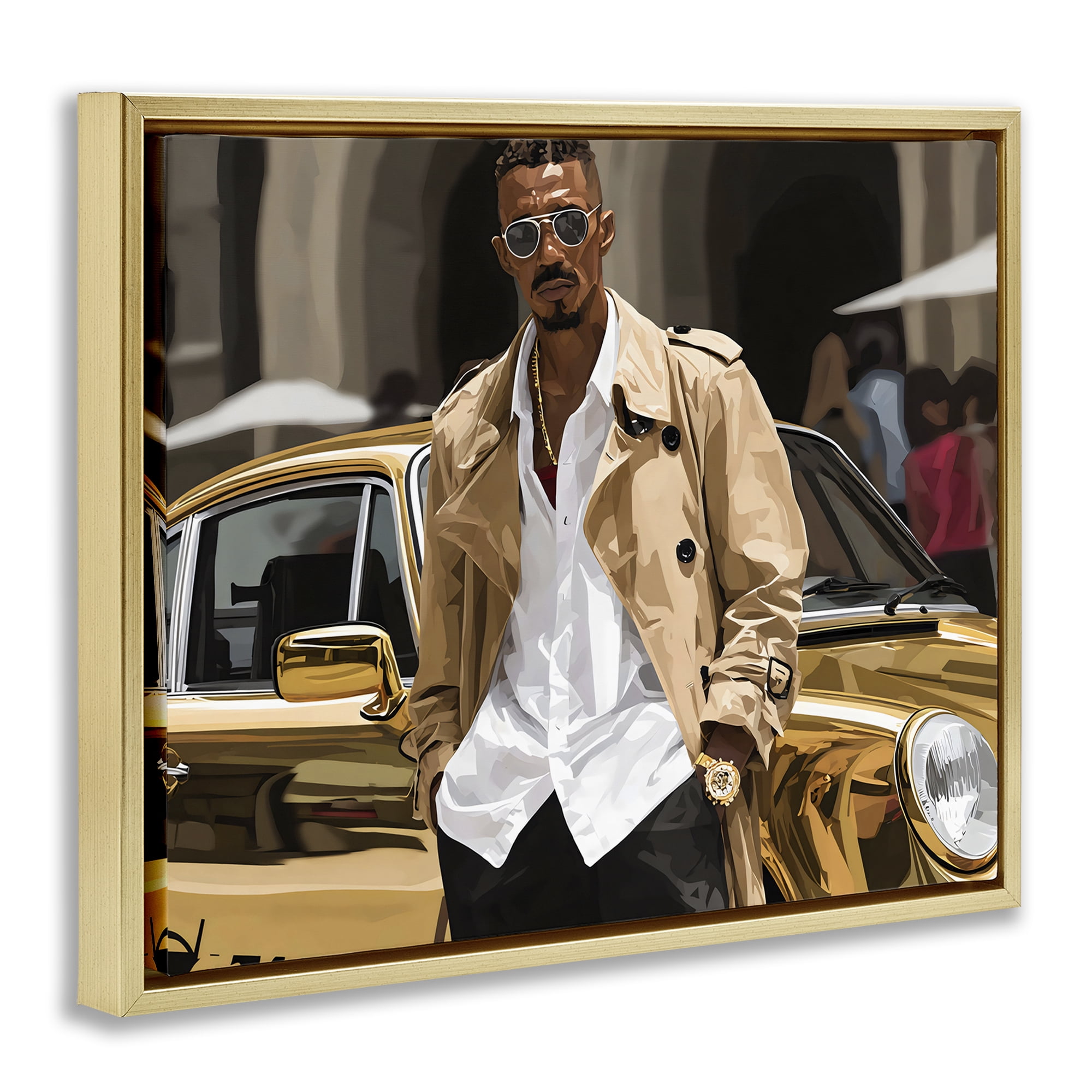 Stupell Industries Classy Gilded Sportscar & Driver Gold Framed Floater Canvas Wall Art, design by Franklyn Gregory