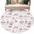 thumbnail image 2 of 8ft Washable Large Round Rug, Country Style Non-Slip Circle Area Rug for Living Room Dining Room, Vintage Cottages Animals Tree Retro Illustration Brown Indoor Floor Mat for Home Decor, 2 of 9