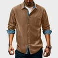 thumbnail image 4 of ZCFZJW Men's Corduroy Button Down Shirt Color Block Long Sleeve Casual Collared Wrinkle Free Classic Fit Untucked Shirts with Pocket Khaki L, 4 of 9