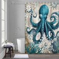 thumbnail image 5 of Octopus Bathroom Shower Curtain, Nautical Navy Blue Kraken Coral Vintage Coastal Map Waterproof Washable Soft Bath Curtain for Bathtub Decor with 12 Hooks&Grommet, 36x78 Inch, 5 of 9