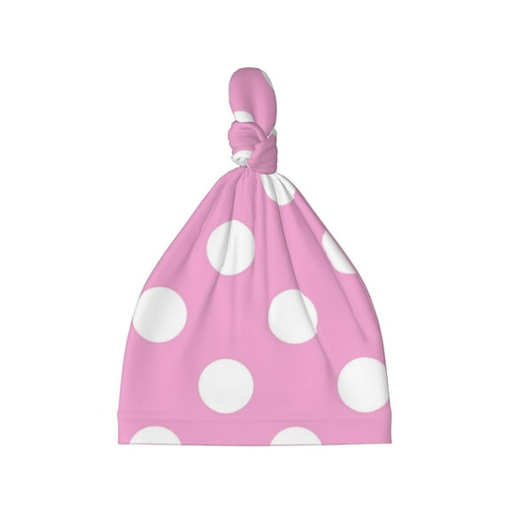 Sikiie Pink And White Polka Dot Baby Newborn Hats, Infant Knotted Baby Hat, Beanie Top Knot Caps for Baby Boys Girls