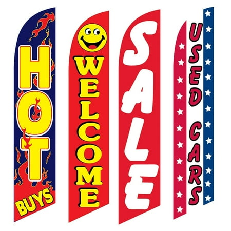 4 Advertising Swooper Flags Hot Buys Welcome Sale Used Cars