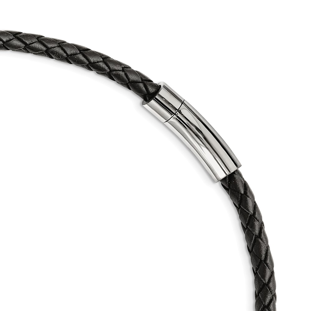 White Stainless Steel necklace Cord & Leather 19.25 in