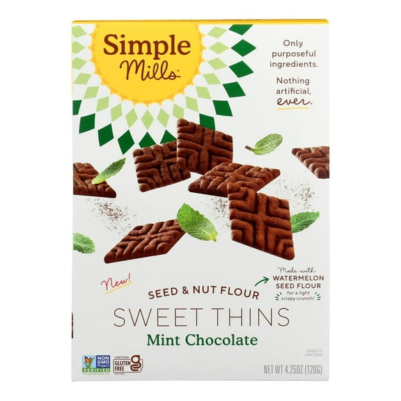 Simple Mills Sweet Thins Cookies, Seed and Nut Flour, Mint Chocolate - Gluten Free, Paleo Friendly, Healthy Snacks, 4.25 Ounce (Pack of 1)