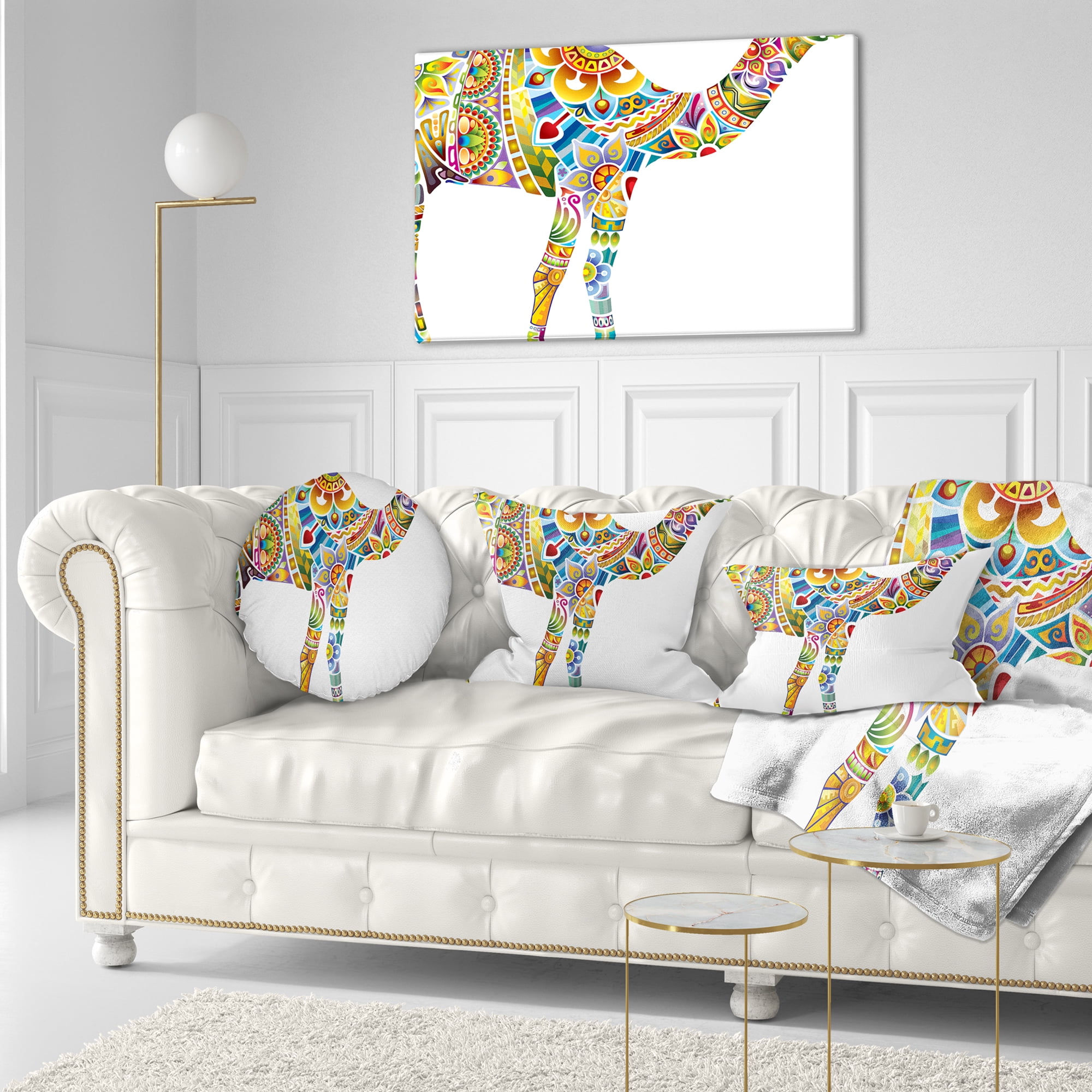 Designart Cheerful Floral Camel - Abstract Throw Pillow - 12x20