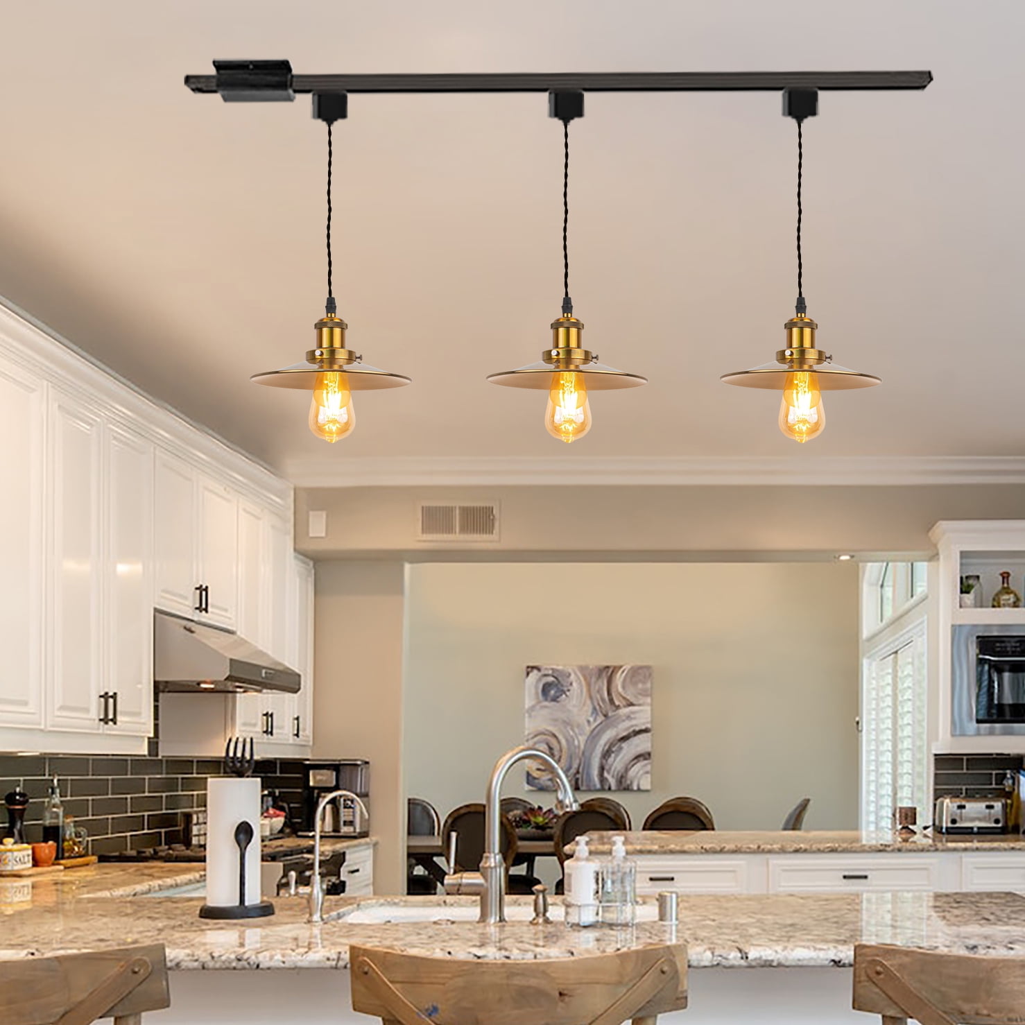 Kiven H-Type Track Lighting, 1-Light Modern H Track Light Pedant with Metal Lampshade, Cord length 39.4",Brass Finish