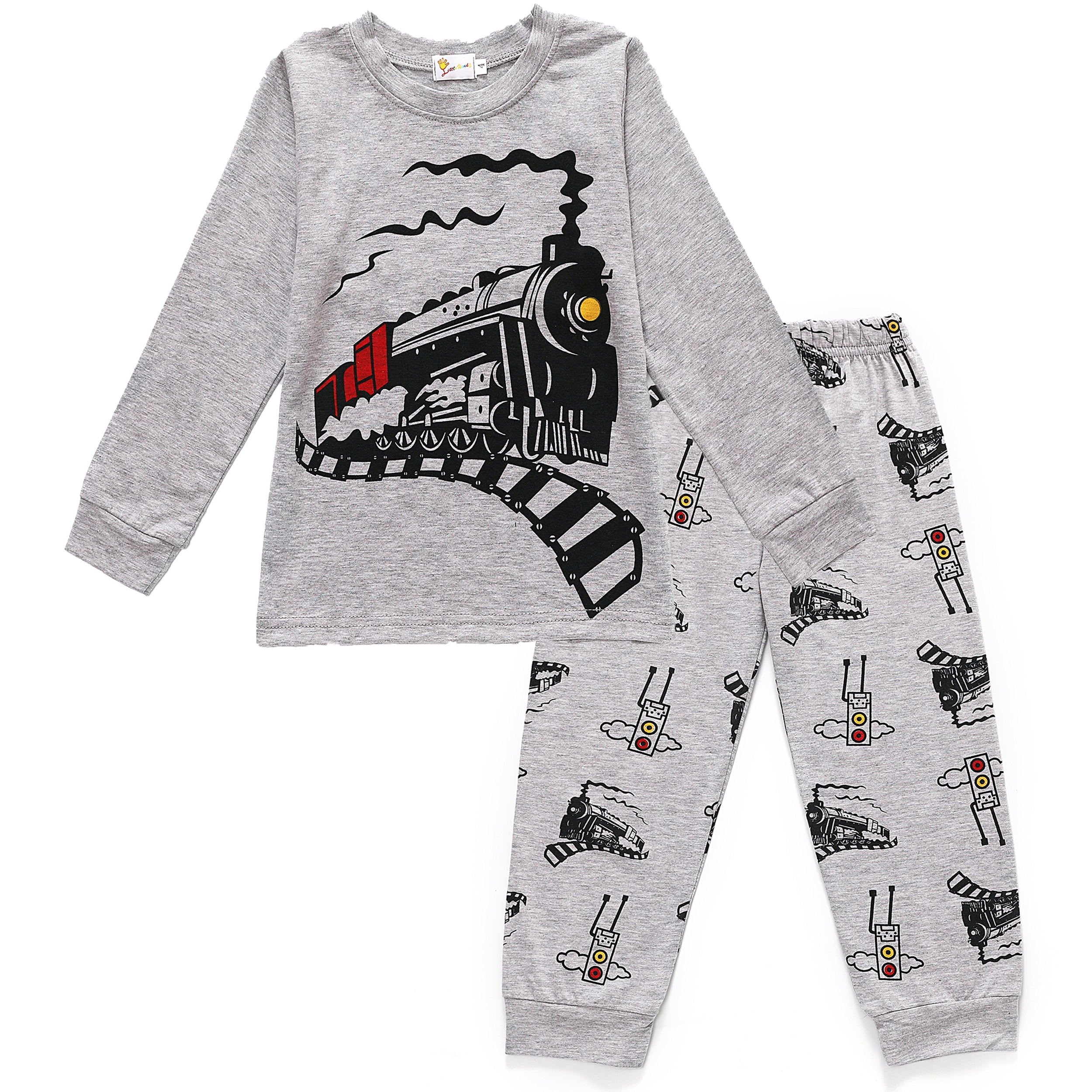 Boys Christmas Pyjamas Set Toddler Kids Cars Train Truck Print Pjs Sets 100% Cotton Long Sleeve Nightwear Sleepwear Clothes Set for Boy