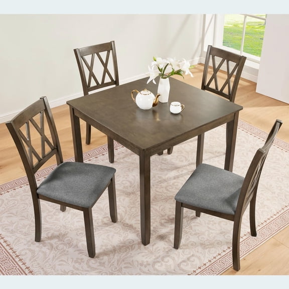 Kadyn 5-piece Wooden Dining Room Table Set with 4 Chairs, Dining Table Set for 4 People, Living Room, Walnut
