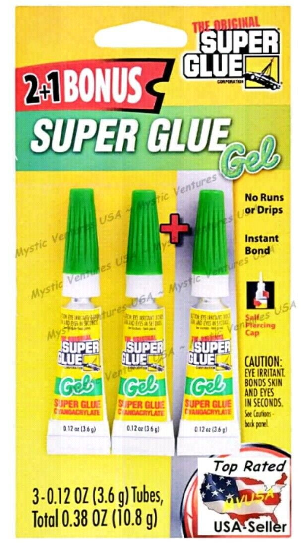 3 BIG TUBES ORIGINAL SUPER GLUE GEL EACH .12 OZ (10.8 GRAMS)