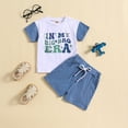 thumbnail image 2 of KAOOCXU Summer Tshirt For Baby Boy Short Sleeved Letter Printed Shirt Tops Solid Color Shorts Child Kids 2Pc Set Suitable Casual Formal Occasions, 2 of 5