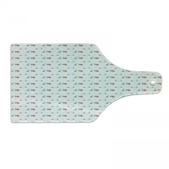 Motorcycle Cutting Board, Pastel Colored Mopeds and Scooters with Dots Going to Opposite Directions, Tempered Glass Cutting and Serving Board, Wine Bottle Shape, Salmon Seafoam, by Ambesonne