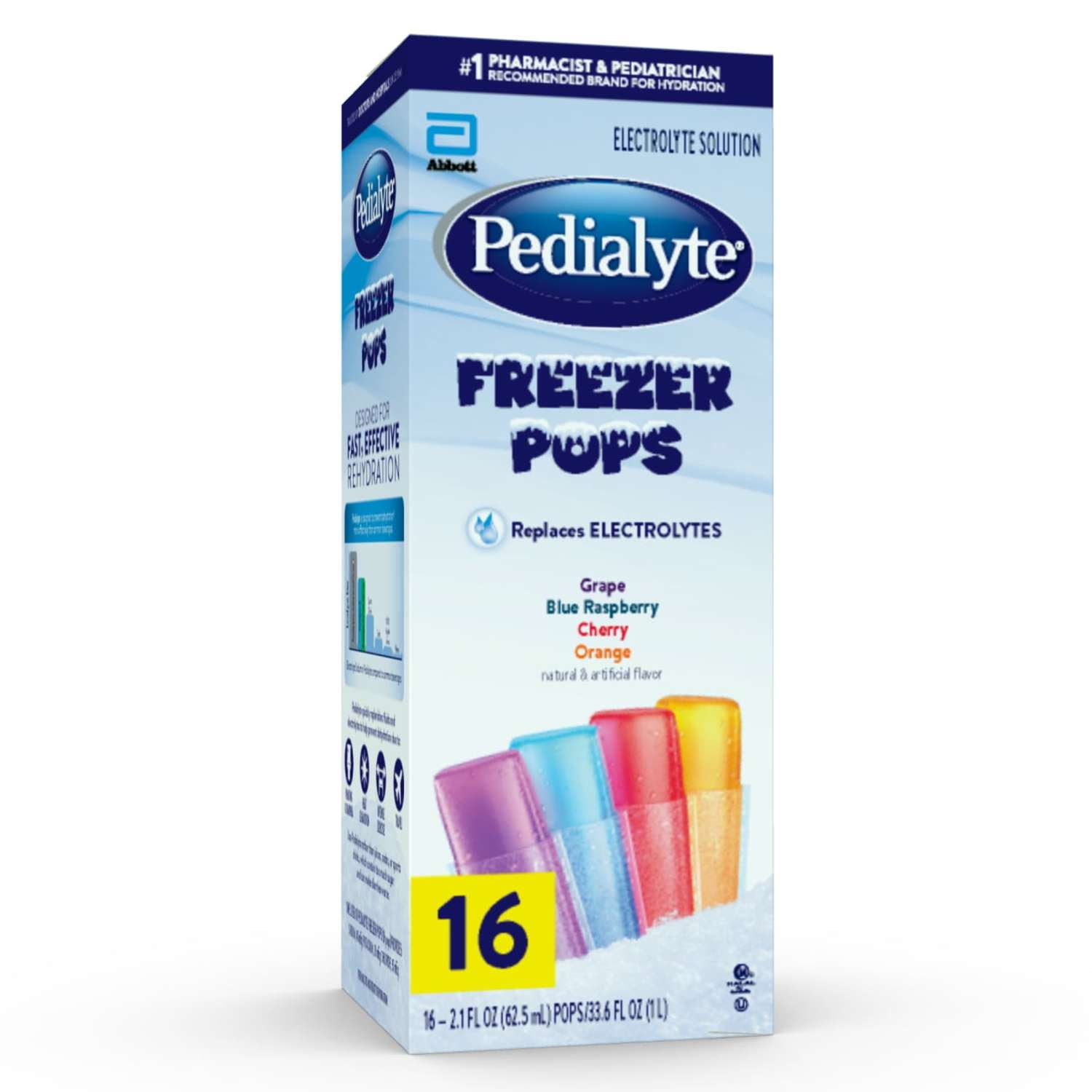 Pedialyte Electrolyte Solution Freezer Pops, Variety Pack, Pack of 16