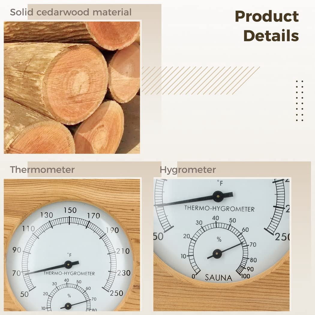 CATPAN 2 in 1 Wooden Sauna Hygrothermograph, Sauna Thermometer and Hygrometer, Indoor Humidity Temperature Measurement Sauna Room Equipment and Accessories