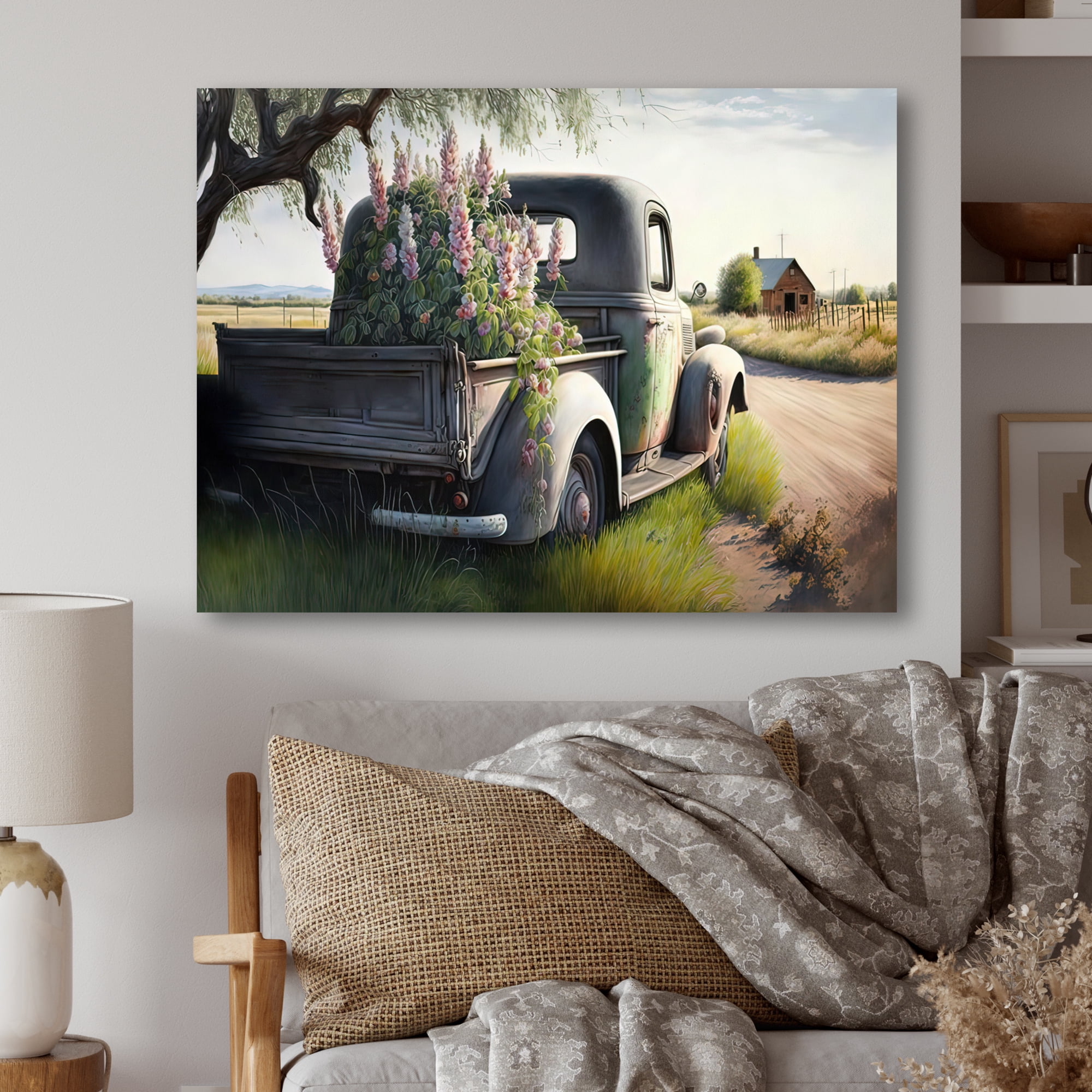 Designart Barn Flower Delivery Truck VII Canvas Wall Art