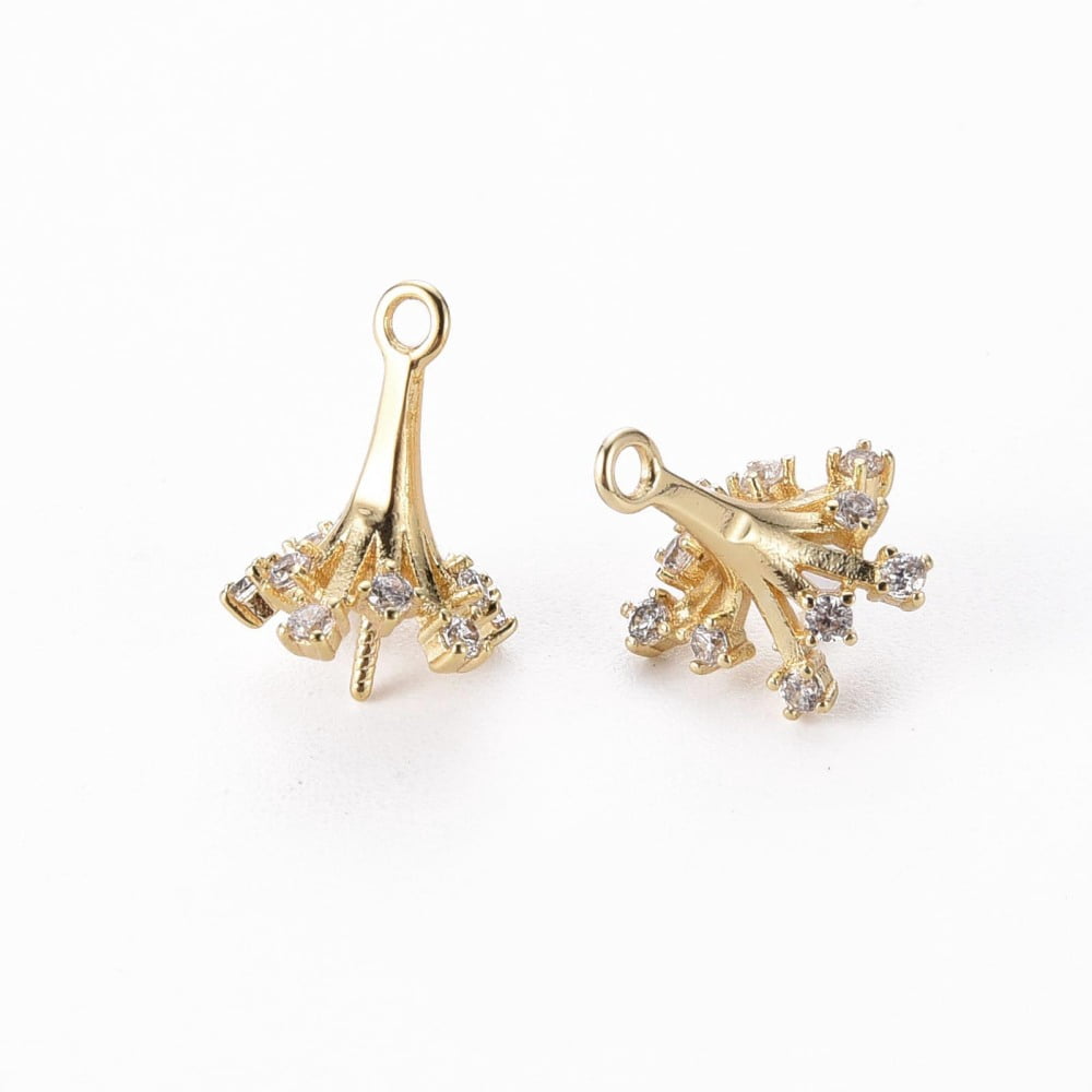 30pcs Brass Micro Pave Clear Cubic Zirconia Peg Bails for Half Drilled Beads Flower Nickel Free golden 13.5x9.5mm Hole: 1.4mm Pin: 0.7mm