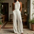 thumbnail image 4 of Quixlent Women's Summer Jumpsuit, Halter High Neck Sleeveless Chiffon Wide Leg Rompers, Smocked Waist Backless Vacation One Piece Outfits, 4 of 8