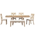 thumbnail image 3 of 6 Piece Extendable Dining Table Set, Atumon Wood Dining Room Set for 6, Dining Table Set with 4 Beige Cushioned Chairs and Bench, Farmhouse Dining Table Set Furniture for Kitchen Dining Room, Natural, 3 of 10