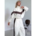 thumbnail image 4 of Women'S 2 Piece Lounge Outfits Zip Up Sweat Set Contrast Striped Wide Leg Jogging Pants Travel Track Suit White XL, 4 of 9
