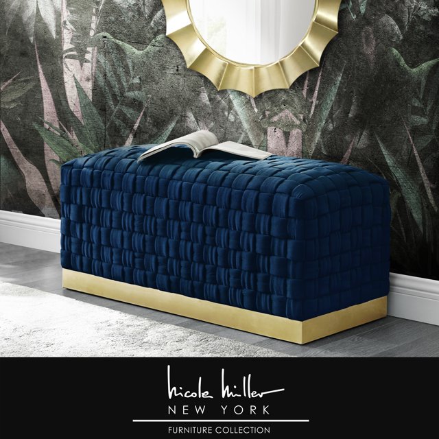 Banc en Velours Nicole Miller Macheline Motif Tissé Complexe Base en Acier Inoxydable
