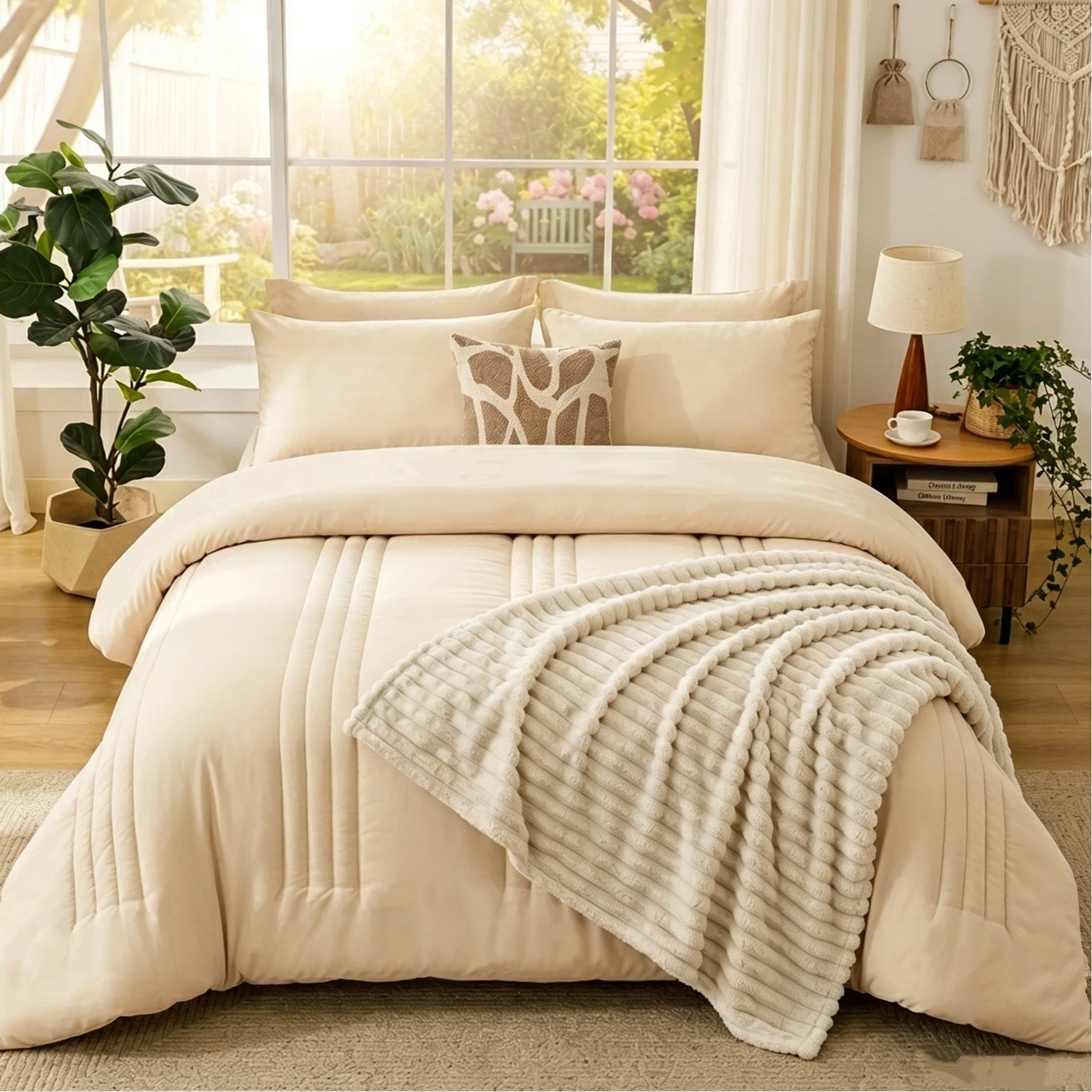 BDEUS Queen Comforter Set 7 Pieces,Comforter Set,Bed in a Bag, Bedding Set with Comforter,Fitted Sheet,Flat Sheet,Pillowcase, All Season