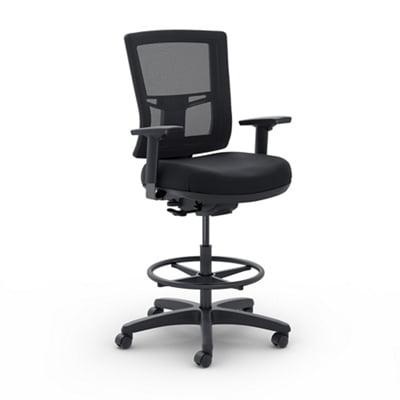 Perspective Mesh Back Stool – Black Mesh Back, Black Dove Fabric Seat, Black Frame, Ergonomic Stool, Height Adjustable Office Footrest Chair