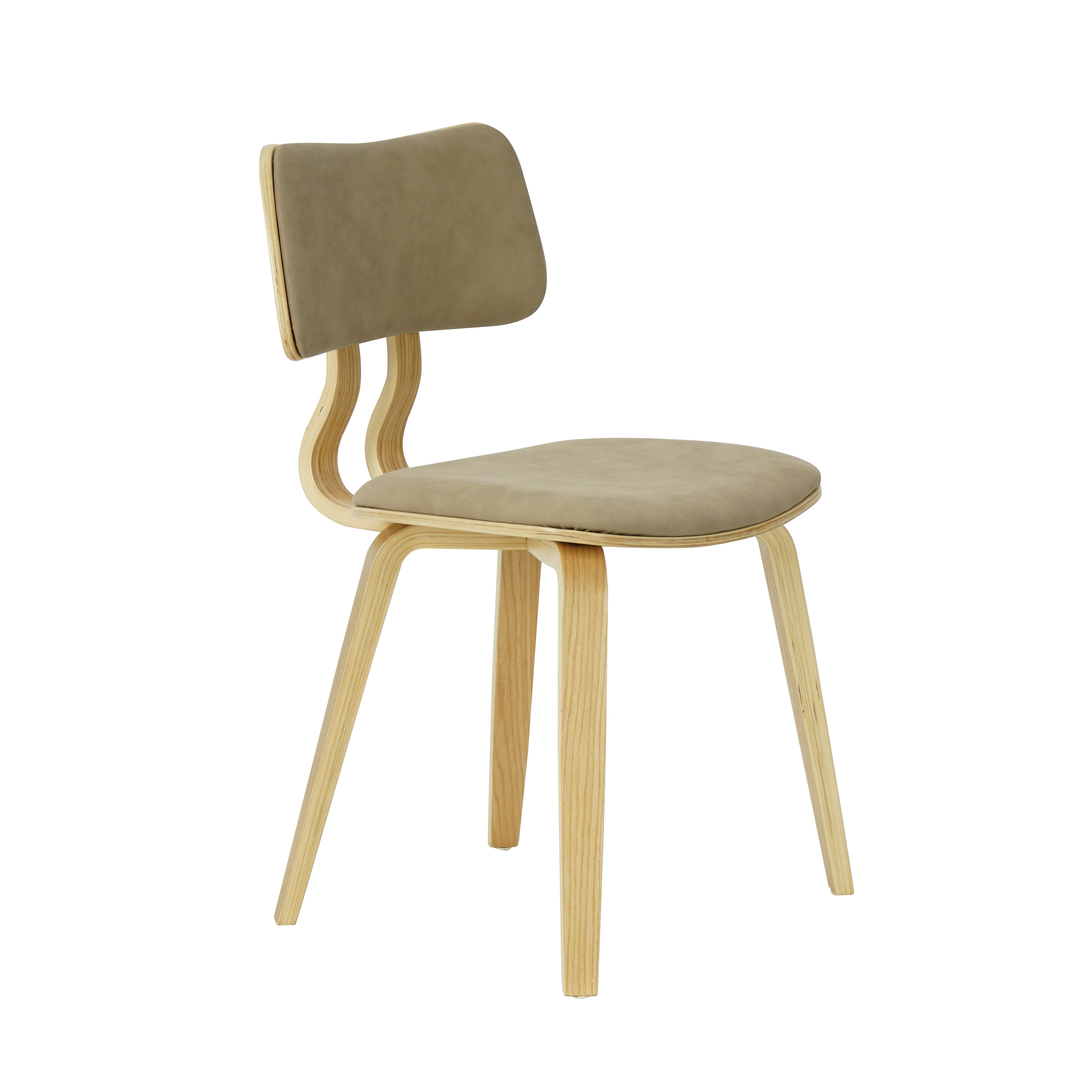 Jaguar Vintage Taupe Curved Back Wood Dining Chair with Faux Leather Seat Set of 4