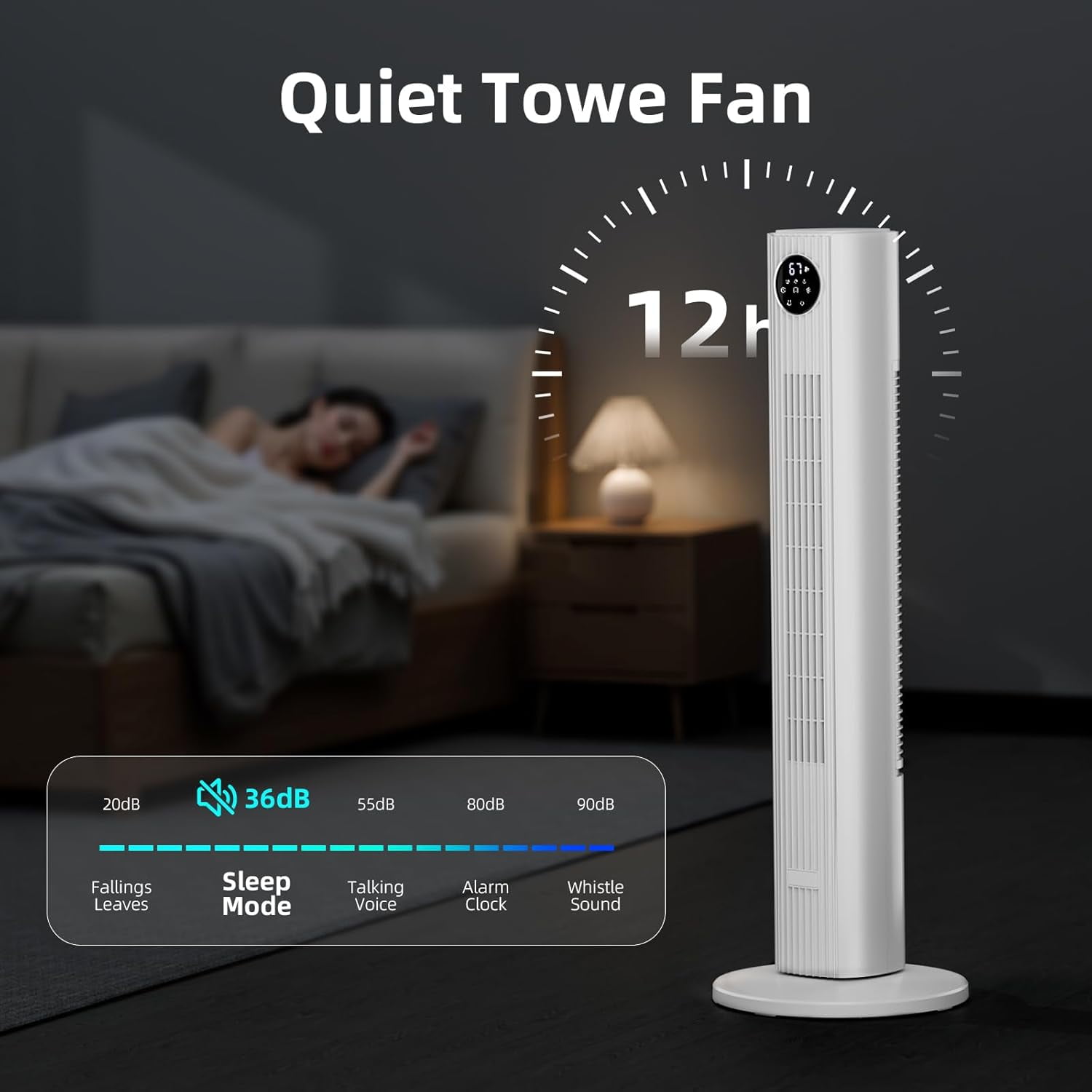 FREE VILLAGE 36 inch Tower Fan Portable Floor Fans,85°Oscillating Fan Quiet Cooling 12H Timer Remote Control Standing Bladeless Electric 3 Wind Speeds 4 Modes Bedroom Drom Office,White