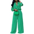 thumbnail image 2 of VISgogo Conjunto de pantalones para mujer, camisa de manga larga con botones y cintura elástica, pantalones de pierna ancha, atuendo de otoño VISgogo  moda, 2 of 9