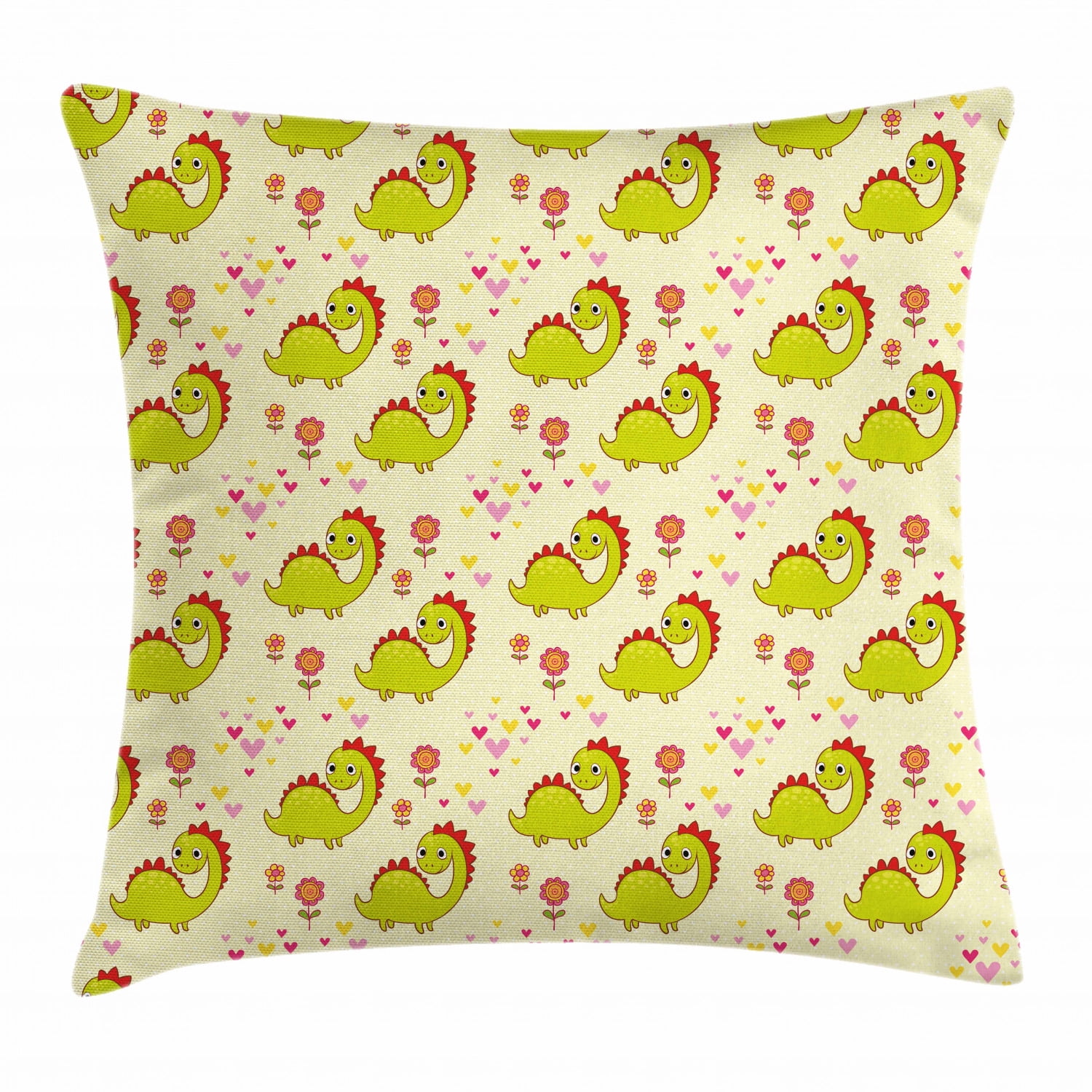 Dinosaur Throw Pillow Cushion Cover, Cute Dinosaur Characters with