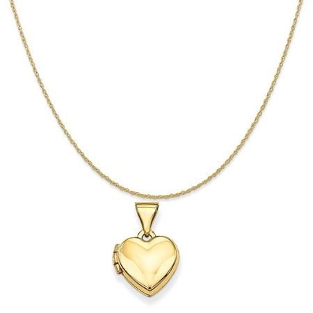 14k Yellow Gold Plain Heart Locket Pendant on a 14K Yellow Gold Rope Chain Necklace, 16"