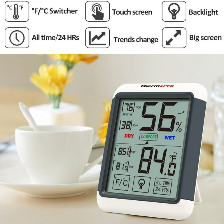 Thermopro TP55 Digital Termohygrometer och Luftfuktighetmätare med Rummets  Klimatindikator för Rumskontroll Luftövervakning, Grå/Vit