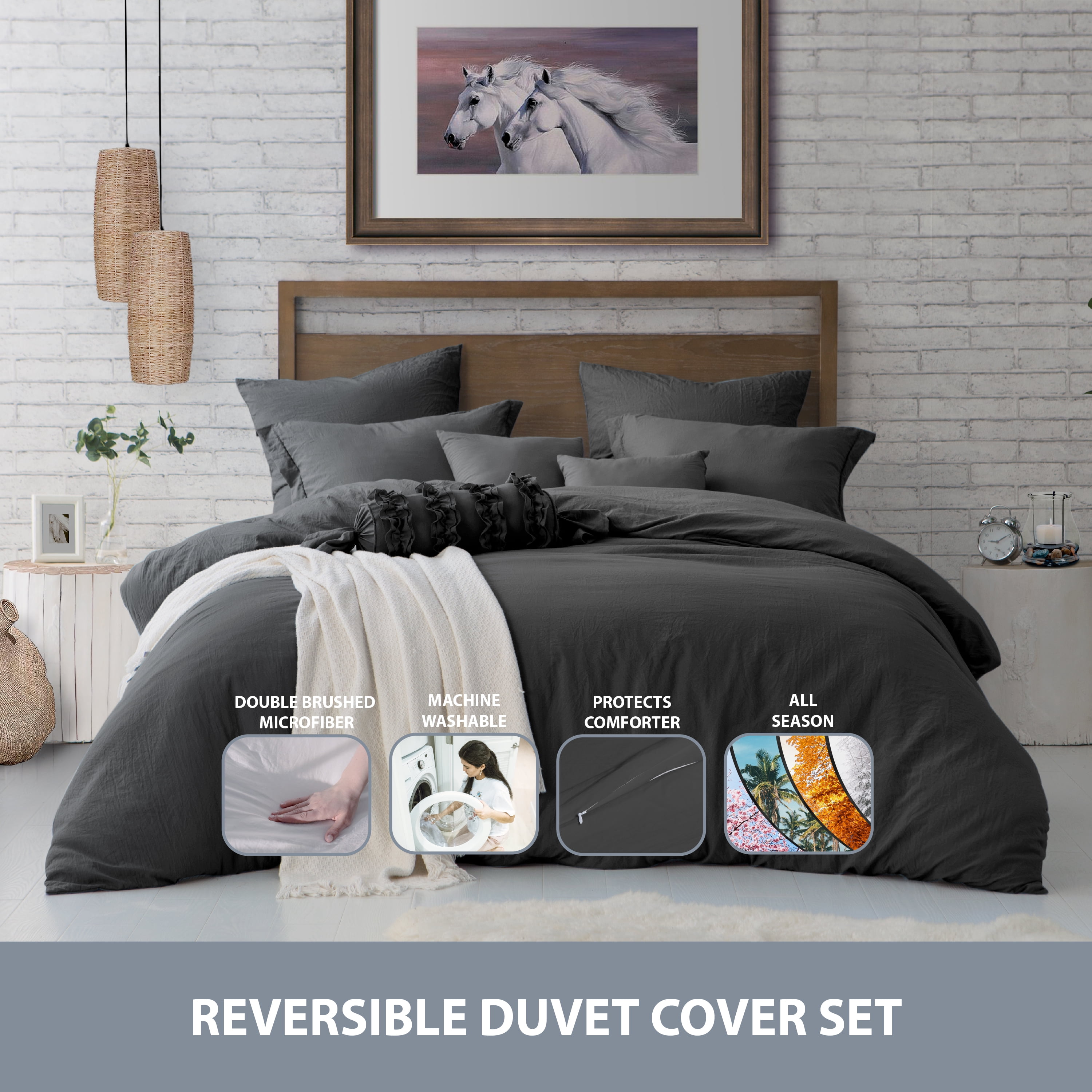 HYPREST King Duvet Cover Set - Microfiber Soft Comfortable Durable Dark  Grey Ruf