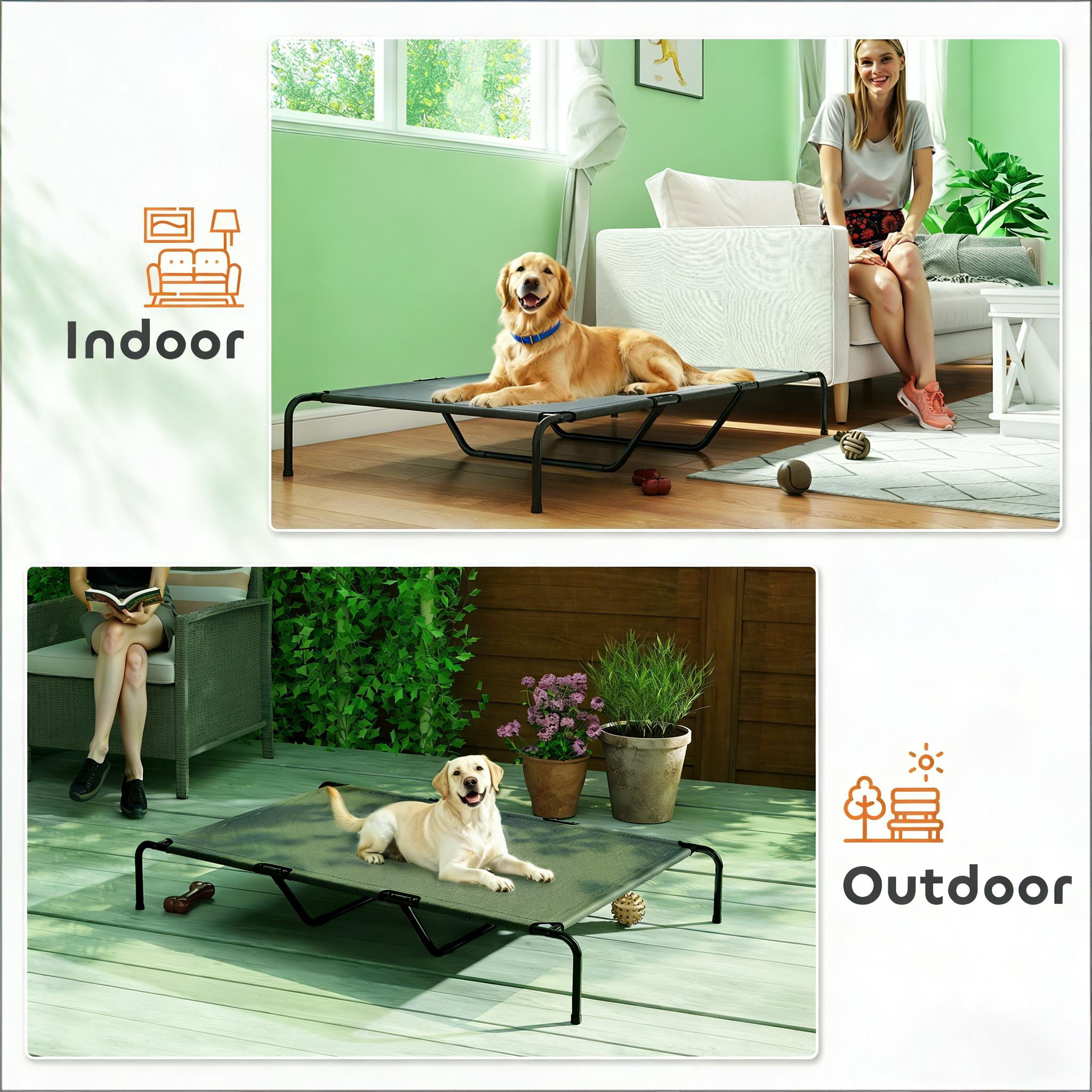 59.8" Elevated Dog Bed, 9.1" Raised Breathable Teslin Mesh Pet Bed, Φ0.9" Powder-Coated Steel Frame Support, Indoor Outdoor Chew Resistant Dog Cot for Large Dogs Up to 149 lbs
