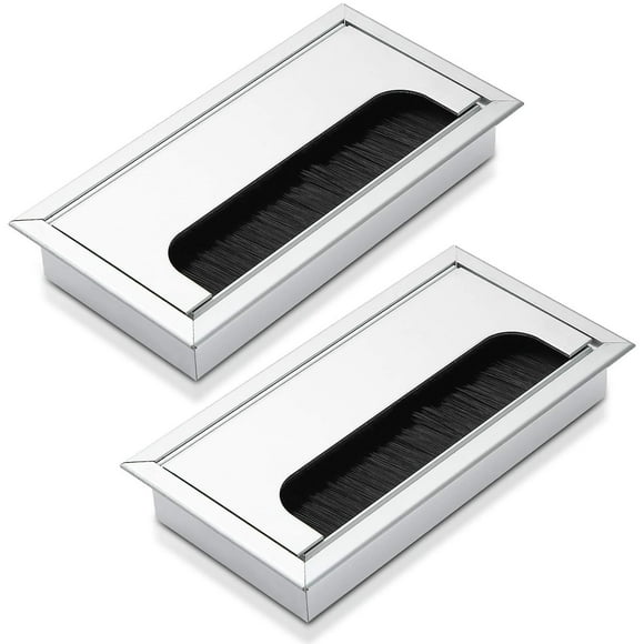 Pack Cable Grommets, Aluminum Cable Holes Square 160 X 80mm Desk Grommets For Managing Office Computer Desk Cords - Silver