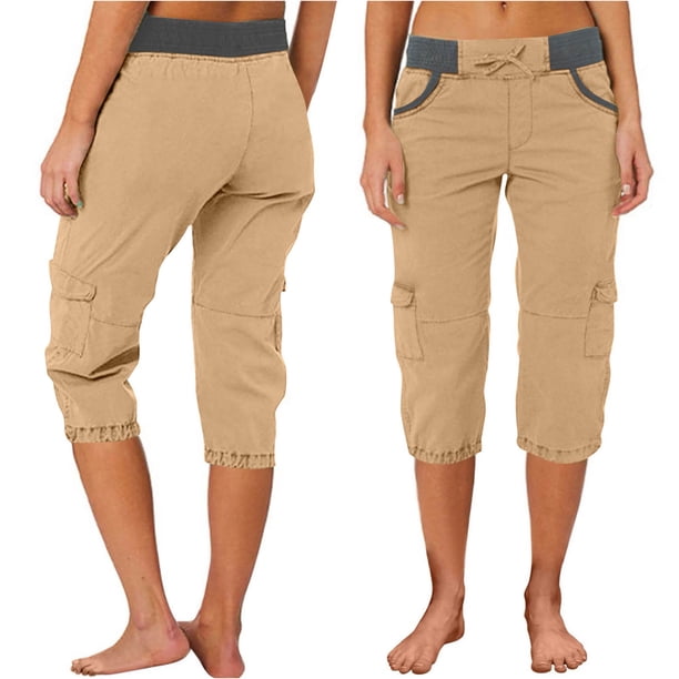 mfyjkho Pantalones Cortos Para Mujer, Pantalones Cargo Casuales De Cintura Alta Para Mujer, De Color Sólido, Holgados, De Pierna Ancha Y Con Bolsillos, A La Moda Pantalones Cortos Para Mujer L