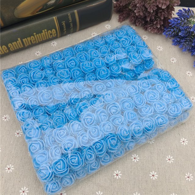 144 rosas de espuma de 2,5 cm de diámetro, rosas artificiales de espuma de PE para manualidades, caja de dulces de boda, corona infantil, diadema nupcial, color azul oscuro