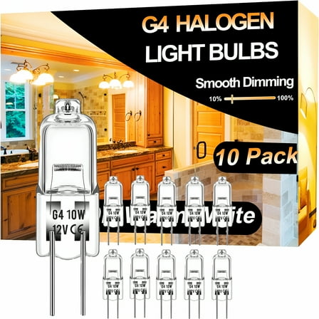 HIBIBUD 10 Watt 12 Volt Light Bulbs 2 Pin G4 Base-10 Pack Long Lasting G4 Halogen Bulb,High Output G4 Bulb Dimmable with G4 Bi-Pin Base,Warm White 2800K for Under Cabinet Puck Light