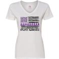 thumbnail image 3 of Inktastic Epilepsy Awareness Purple Ribbons and Flag Women's V-Neck T-Shirt, 3 of 5