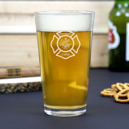 Custom Name Fireman Beer Pint Glass, 16 oz