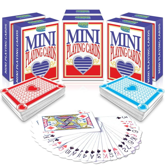 Gamie Mini naipes de 2,5 pulgadas - Paquete de 6 barajas - Juego de cartas en miniatura - Pequeñas cartas de juego de casino para niños, hombres y mujeres - Regalo novedoso Favor de fiesta mágica para