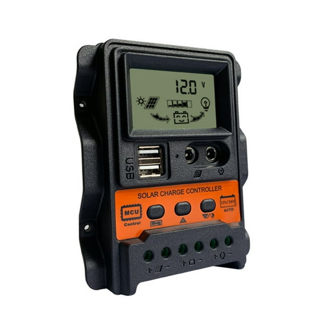 Controlador Carga Solar Dual USB 12V 24V Panel Batería Regulador Cargador Herramienta Campamento