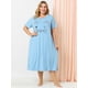 thumbnail image 3 of Women's Plus Size Nightgown Cat Print with Pocket Sleep Dress Sleepwear Light Blue 2X, 3 of 6